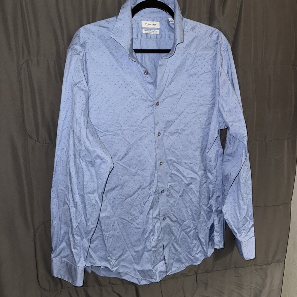 Calvin Klein Infinite Wrinkle Free Slim Dress Shirt 17 34/35 XL Light Blue